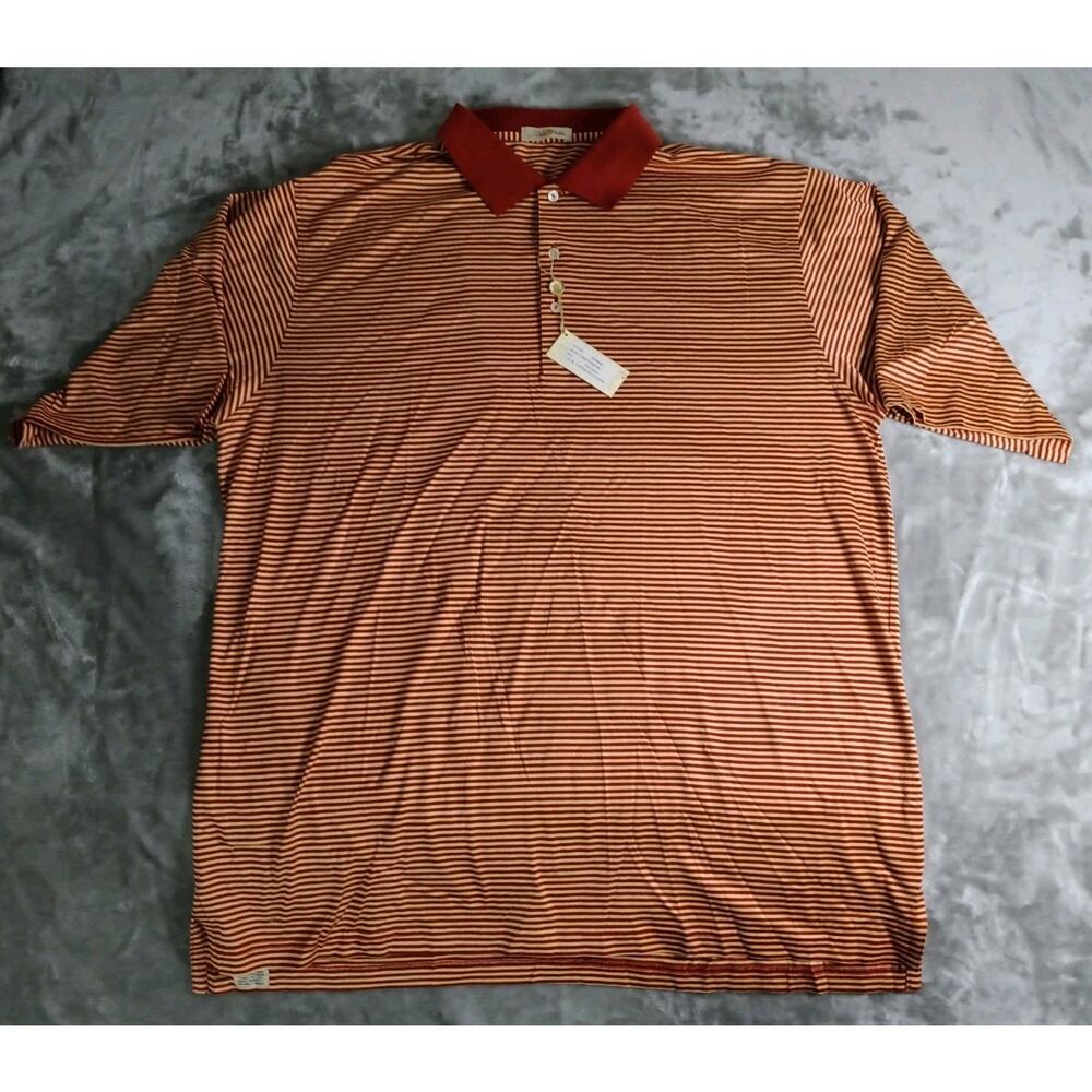 NWT Peter Millar Polo Shirt Mens 2XL Cinnabar/Chamois Red And Gold Striped